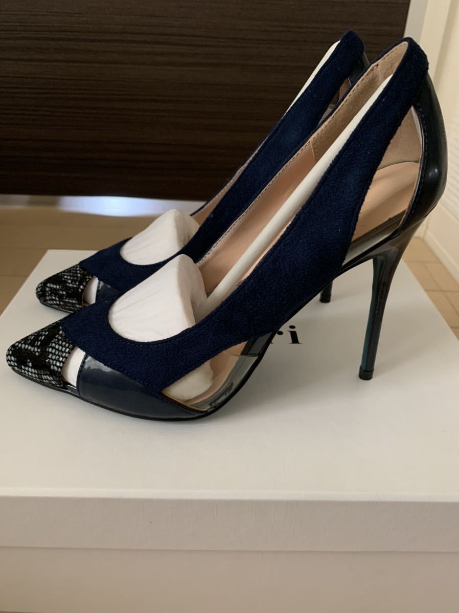 Ameri vintage Ame li Vintage pumps clear heel shoes blue python print M size new goods unused price cut 