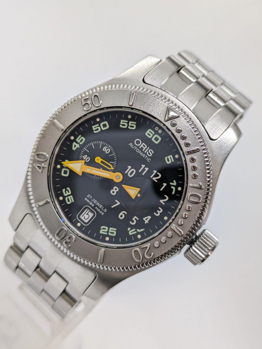 ORIS オリス 7502 ビッグクラウン ダイバー 200ｍ 自動巻き デイト メンズ 腕時計 黒文字盤 シルバーカラー 