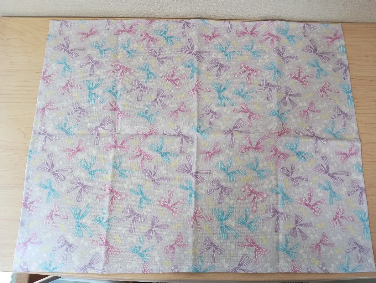 【給食セット】給食袋＆ランチョンマット　40×50 ハンドメイド　リボン　むらさき色　