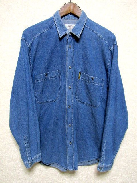 ★ITALY製★90's ARMANI JEANS アルマーニジーンズ 長袖 デニムシャツ S★ブルー 金属ボタン イタリア製 OLD ビンテージ 雰囲気抜群_画像1