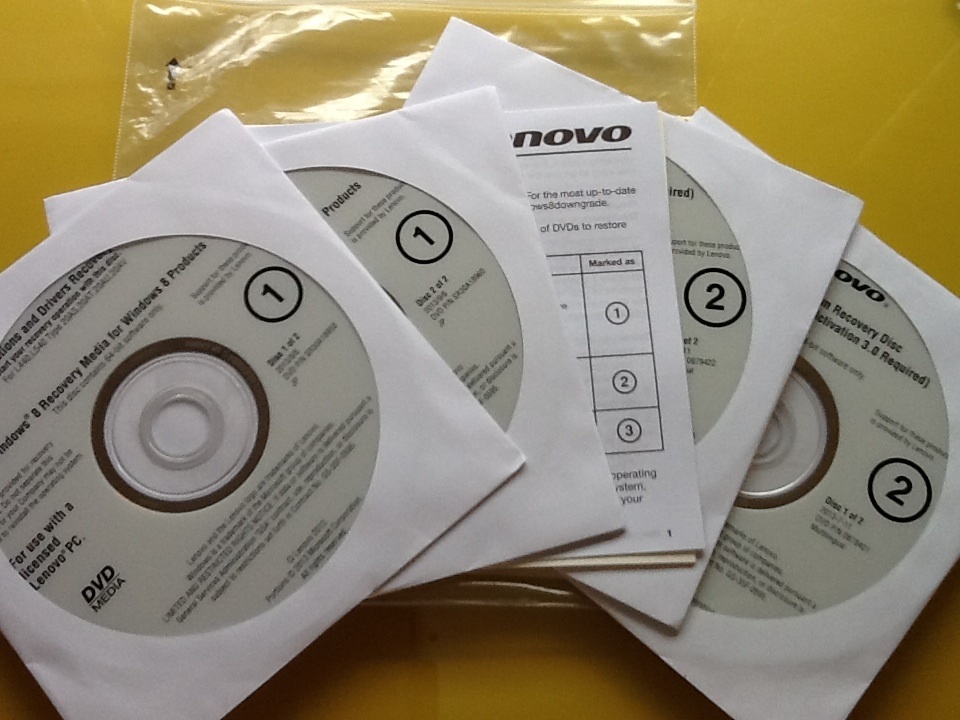 Lenovo L450 L550 Type 20AS 20AT 20AU 20AV for recovery DVD @ unopened 4 sheets set @ Windows8 Pro 64-bit