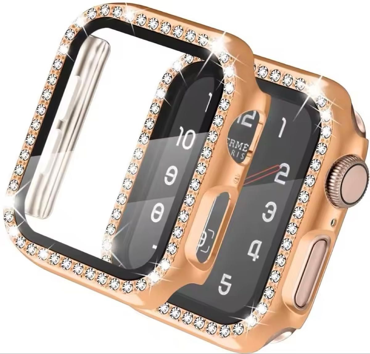 アップル ウォッチ カバー 42㎜ Apple watch ケース バンド ローズゴールド 韓国 フレーム キラキラ シリーズ10