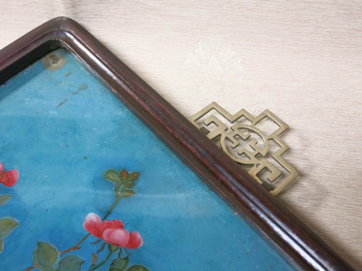 [ большой .] China изобразительное искусство karaki сумма синий . цветы и птицы map стекло . автограф редкий хорошая вещь Tang предмет старый . Kiyoshi плата историческое имя времена инструмент цветы и птицы .