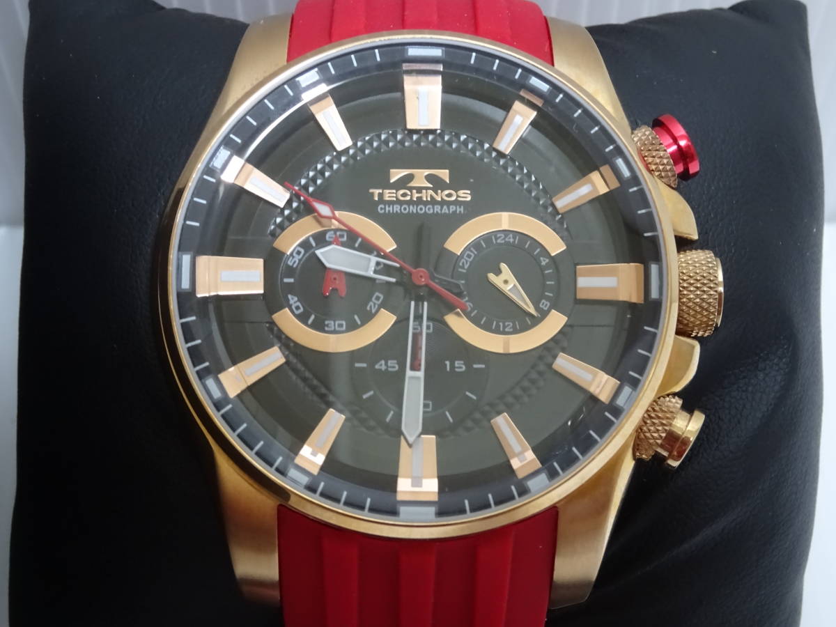 品質満点！ 美品 TECHNOS KAWA T8532 クロノグラフ腕時計 ラバーベルト