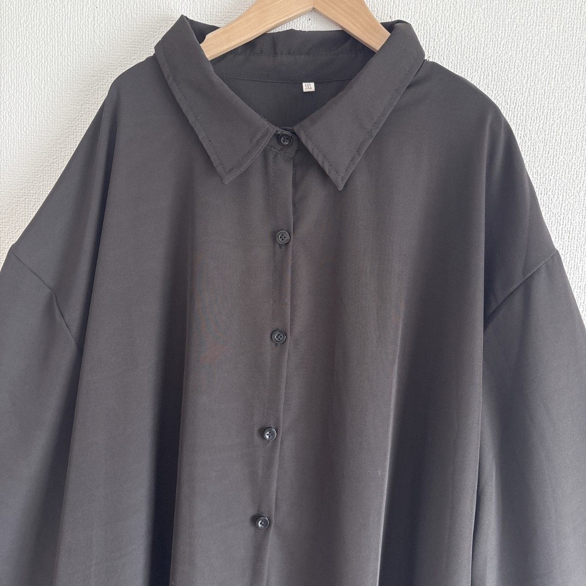 シャツワンピース　長袖　黒　5XL  マキシ丈　ロング　大きいサイズ　韓国　細見え　体型カバー　モード系　ゆったり　襟付