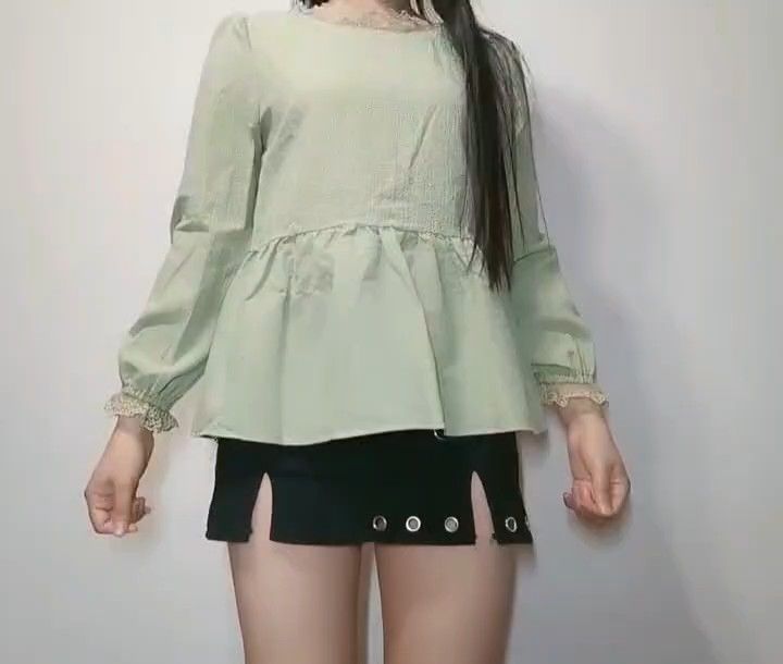 ブラウス シャツ トップス レース 青 長袖