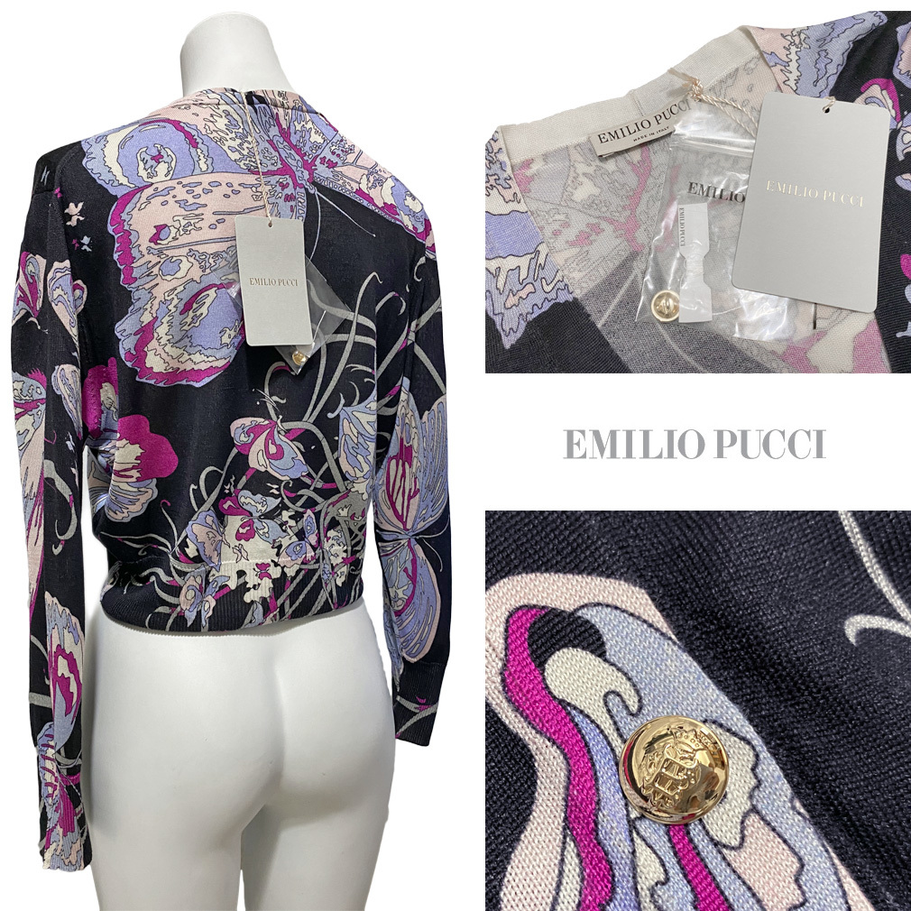  новый товар Emilio Pucci EMILIO PUCCI шелк вязаный кардиган чёрный #M*