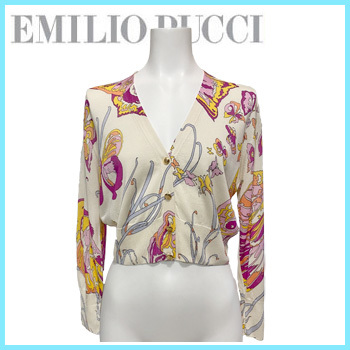  новый товар Emilio Pucci EMILIO PUCCI шелк вязаный кардиган белый #M*