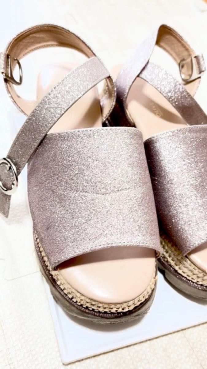 キラキラジュートサンダル グリッター 厚底サンダル ピンクゴールド 夏 キラキラ