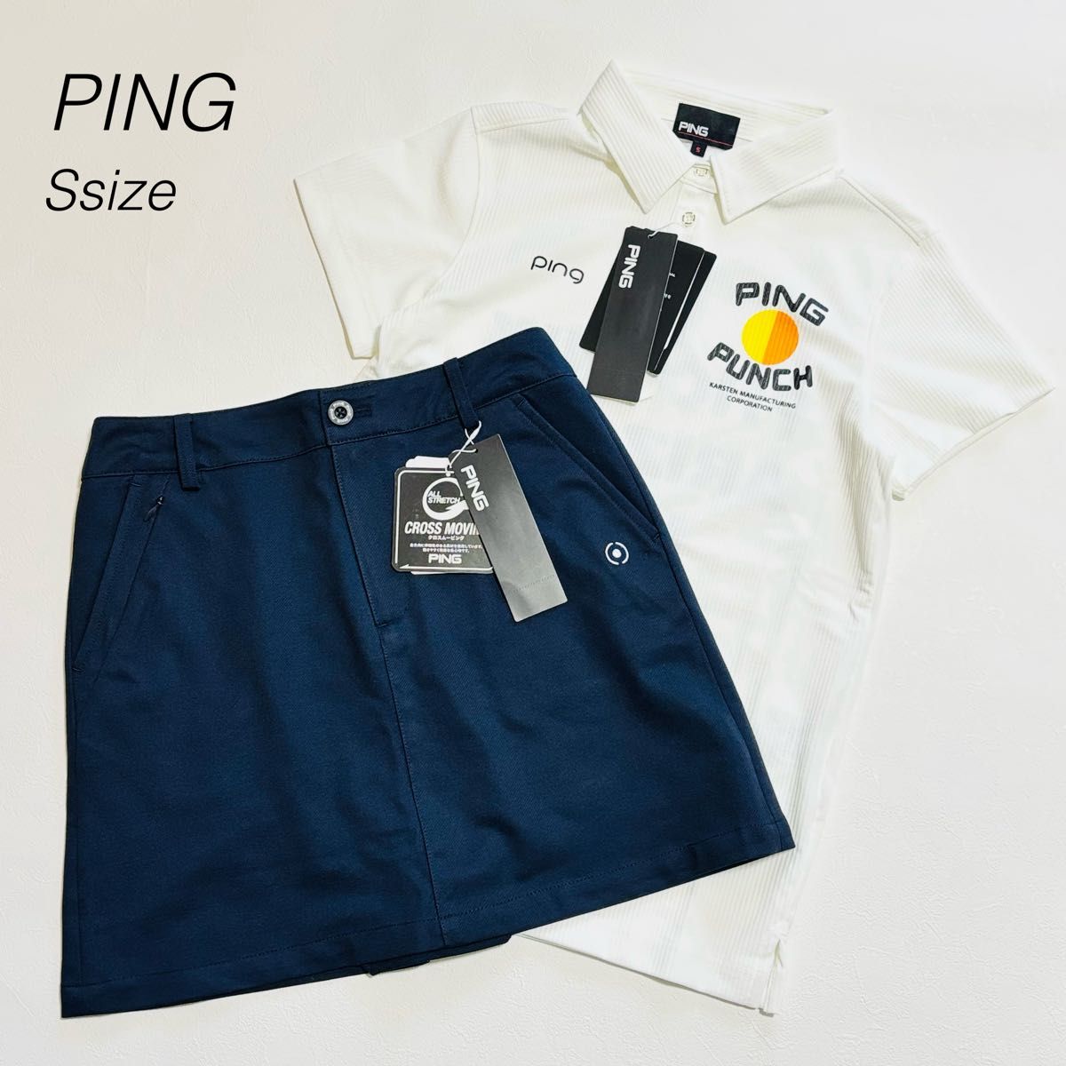 【新品】PING ピン ゴルフウェア セットアップ レディースS 白 ネイビー 新品】PING ピン ゴルフウェア セットアップ レディースS 白