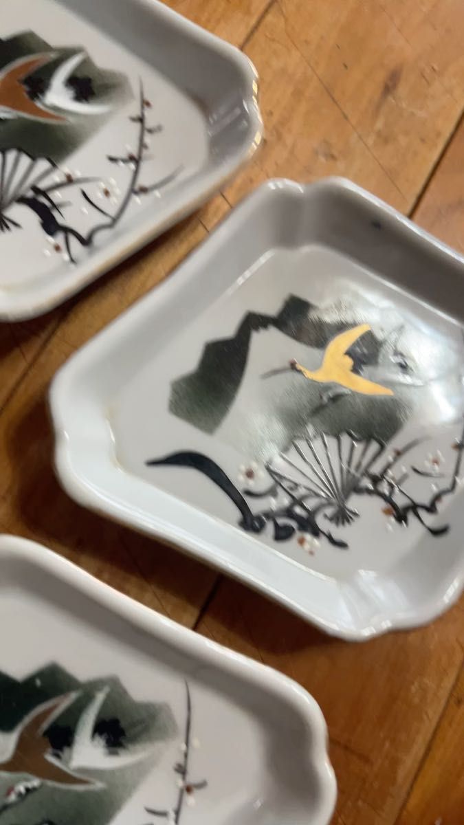 小皿 角皿 鶴 和食器 取り皿 10枚セット 昭和レトロ食器 まとめ売り