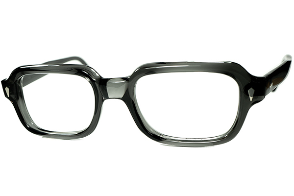 初見エグ目ヒンジアレンジ1960sフランス製 デッドストック FRAME FRANCE 逆さま縦型ダイヤ鋲 SQUARE系ウェリントンBLACK CRYSTAL 眼鏡a7468