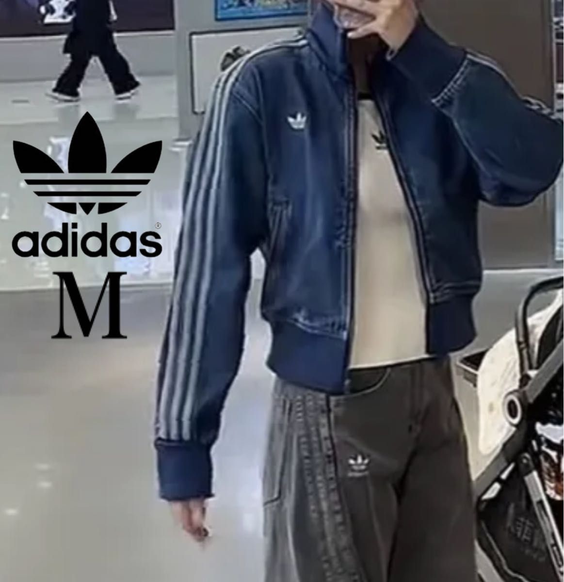 adidas デニムブルー ジャンパートラックジャケット レディース 新品M女性】アディダスアディカラーデニムジャケットファイヤー