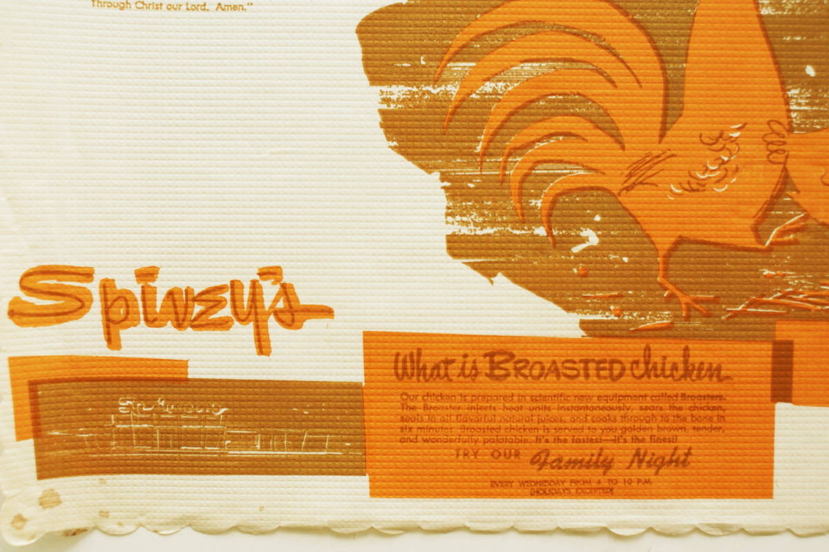 デッドストック！ ビンテージ 1950's ランチョンマット 松の木 チキン柄 ルースター プレースマット パーティー 60's キッチン用品 食器