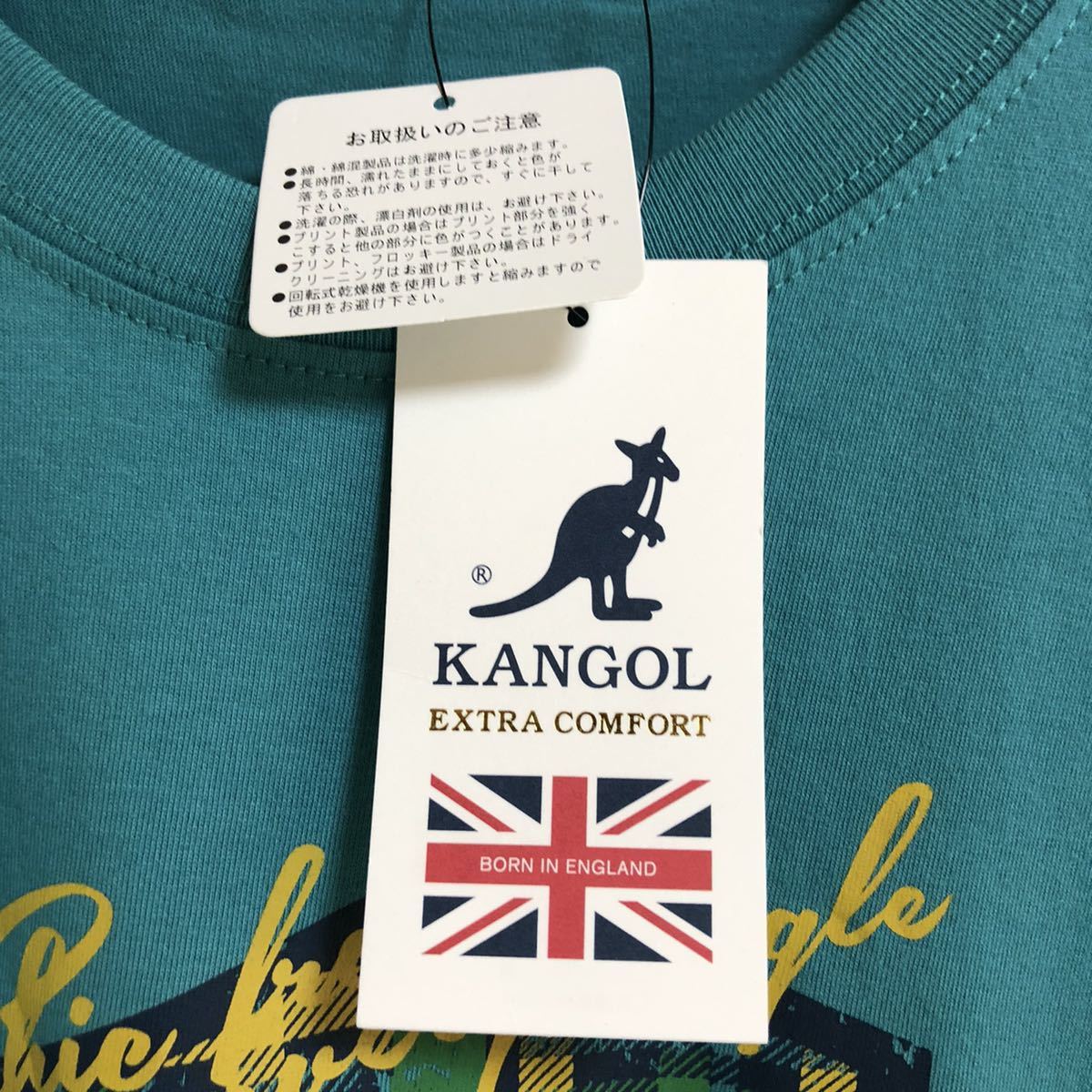 【未使用品】カンゴール KANGOL ビッグプリント ビッグロゴ ビッグエンブレム イギリス国旗 くすみブルー Tシャツ 半袖Tシャツ L 古着
