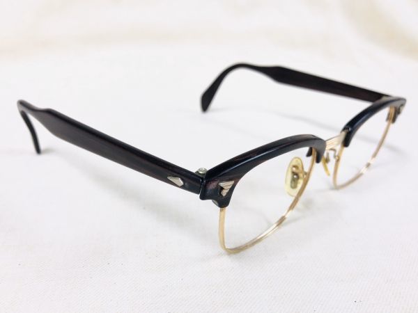 美品 希少 50-60’s American Optical MALCOLM-X 46-22 / AO アメリカンオプティカル マルコムX レッドウッド ゴールド メガネ / Y523_画像3