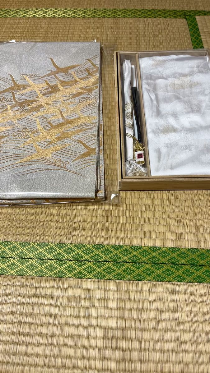銀綴れ織 群鶴模様の袋帯&礼装用3点セット