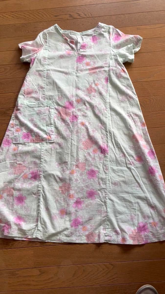 涼しげな浴衣リメイク 桜模様のワンピース