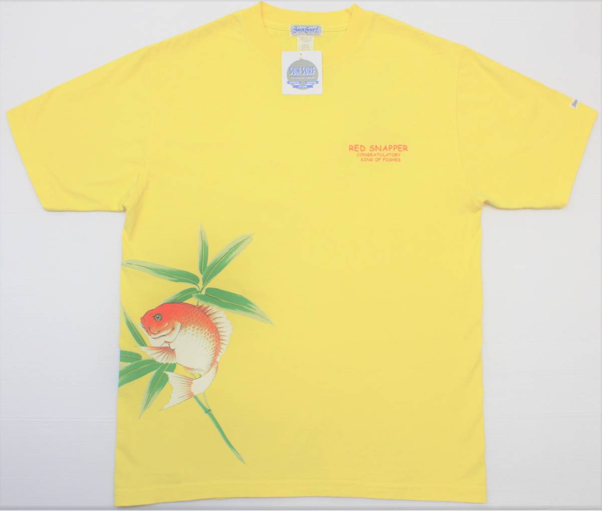 YTS99東洋XL真鯛RED SNAPPAR鯛 カラカウア アロハシャツ柄 半袖TシャツUSA製SUN SURFサンサーフ_画像5