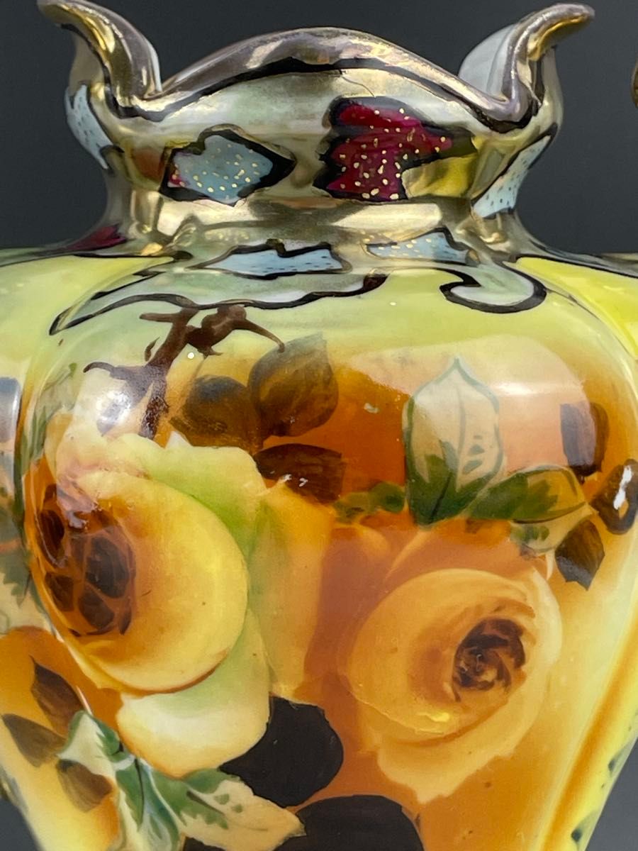 【美品】オールドノリタケ コバルト地 金盛り 薔薇紋 花瓶 メープルリーフ オールドノリタケ コバルト地 金盛り 薔薇紋 花瓶 メープルリーフ