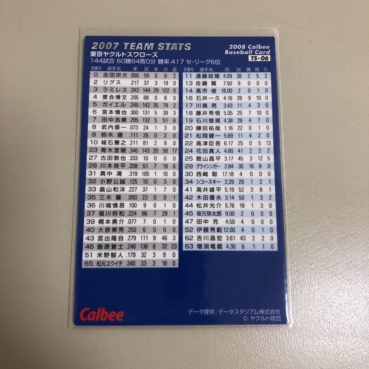  Calbee 2008 year TS-06 genuine middle full ( Yakult ) team start tsu card 