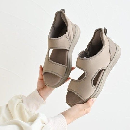 しまむら mumu ベージュM 値下げ しまむら mumuさん ラクっと 快適スムーズINサンダル Mサイズ