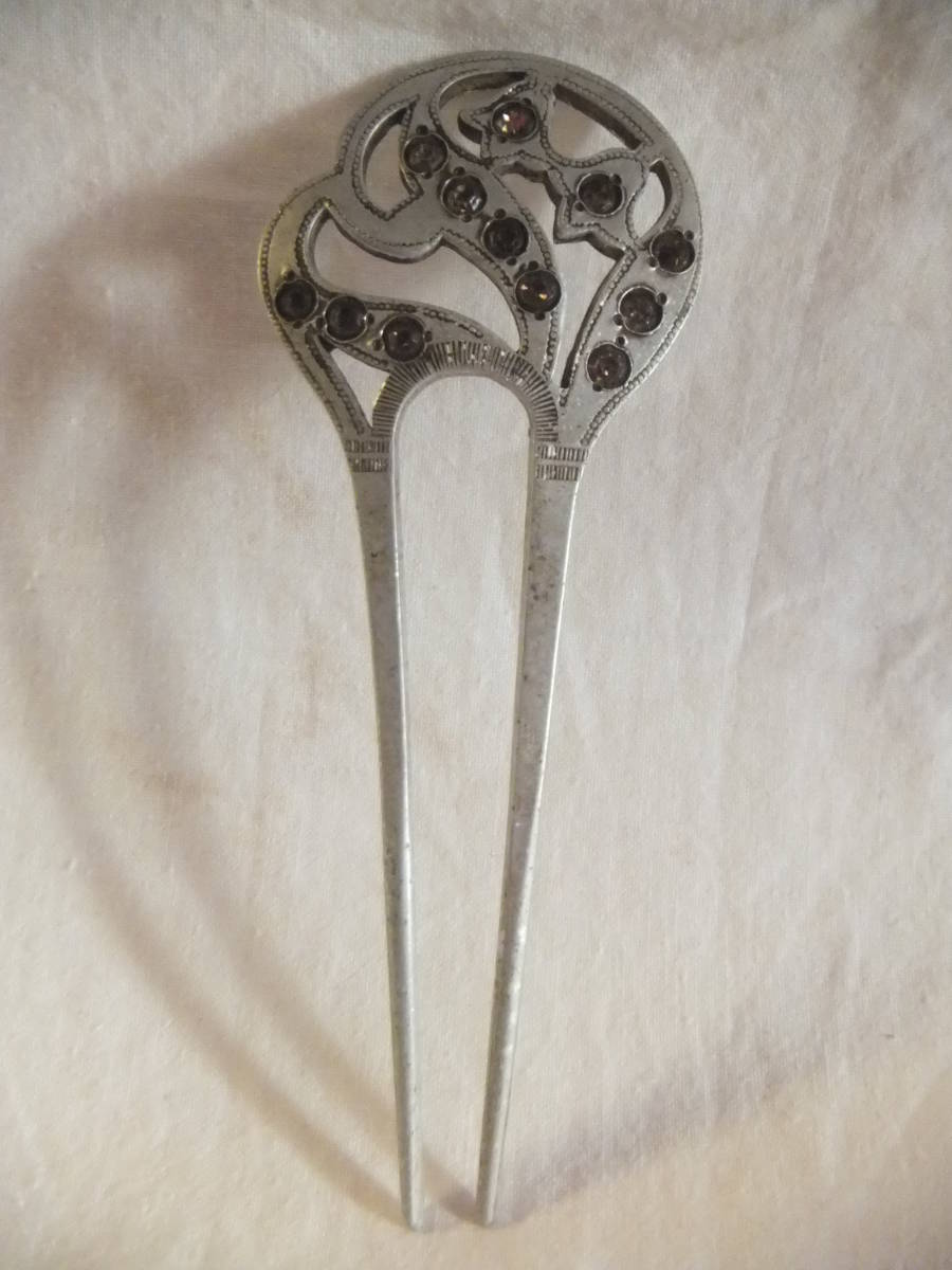 10.70 gram war front war middle war after Showa era period . ornamental hairpin hardness aluminium series metal rhinestone Vintage antique Mai pcs costume small articles etc. .*B