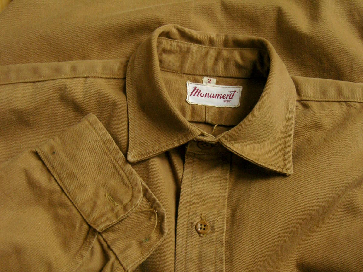 1950s60s England khaki cotton work shirt Vintage gran purple over smock tunic yellowtail tissue Work wear 