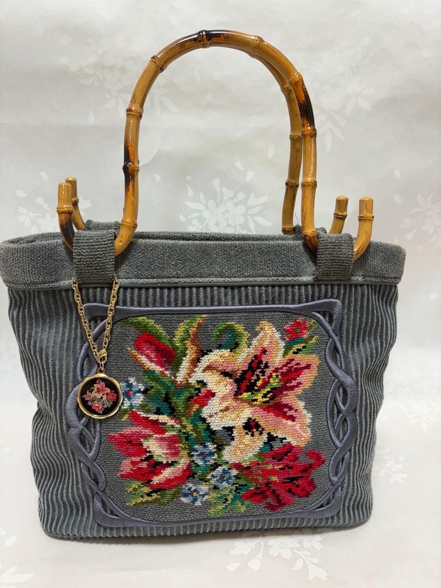 【美品】FEILER フェイラー ハンドバッグ グレー花柄 フェイラー ハンドバッグ バンブー グレー 花柄|Yahoo!フリマ