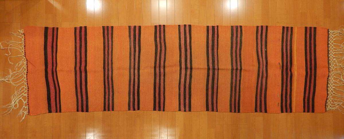 爆熱 オールドキリムランナー 手織り 289X83cm ストライプ ...