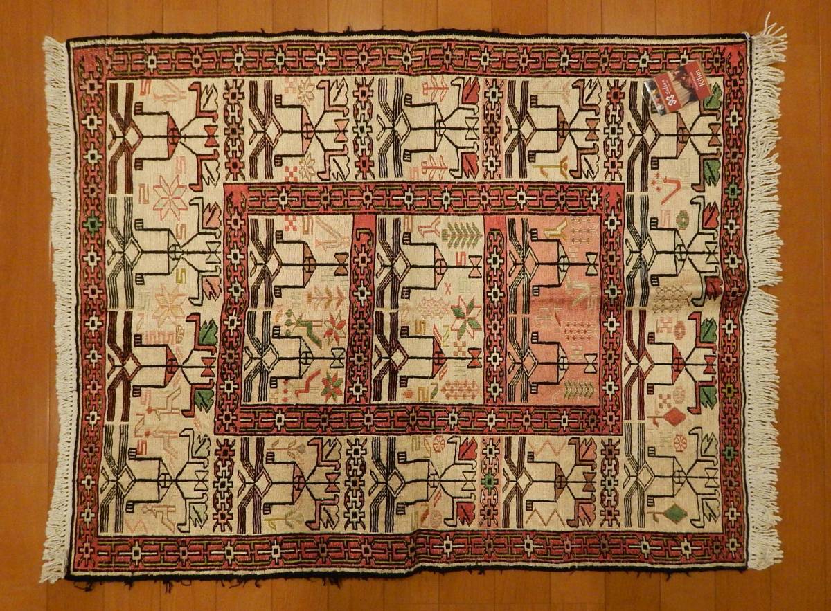 ペルシャ手織りシルクスマックキリム 92X74cm イラン製 インテリア