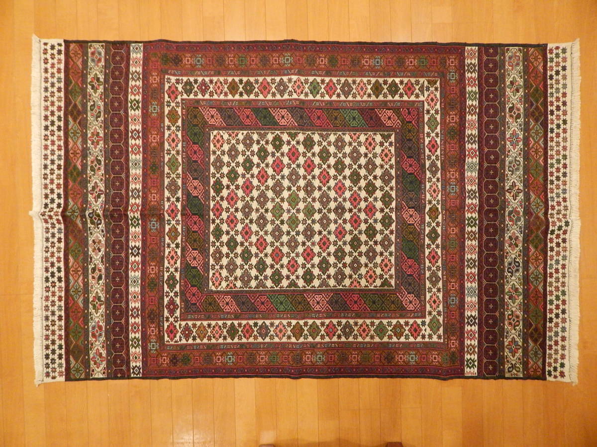 ペルシャ手織りスマックキリム 198X123cm 手織り 草木染 イラン製 インテリア リビングラグ IRAN SOUMAK KILIM_画像1