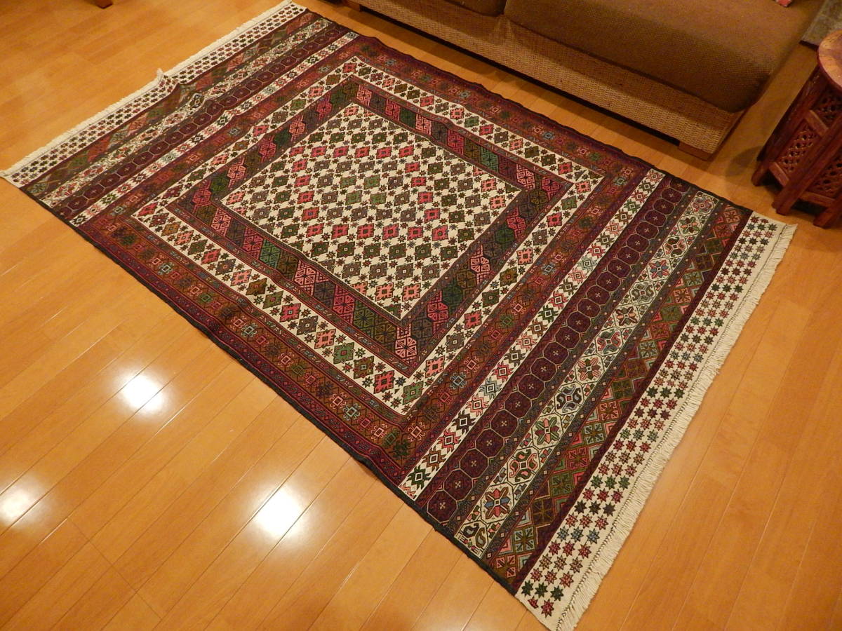 ペルシャ手織りスマックキリム 198X123cm 手織り 草木染 イラン製 インテリア リビングラグ IRAN SOUMAK KILIM_画像3