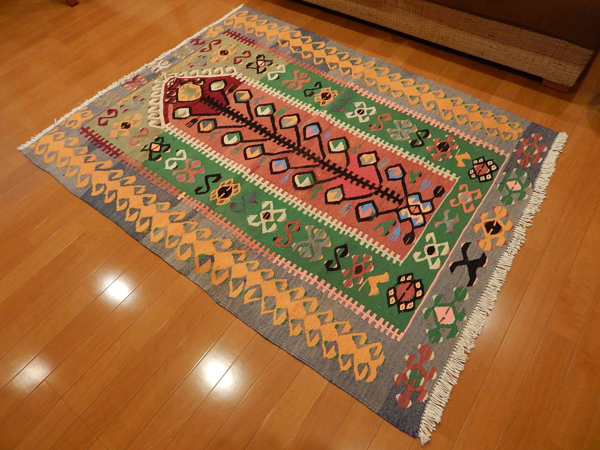 オールドキリム 169X115cm トルコ/エシュメ地方 手織り 草木染 人生の木モチーフ セミアンティーク トルコ製 リビングラグ カーペット、ラグ、マット カーペット、ラグ、マット