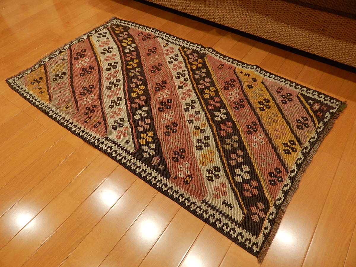 オールドキリム 114X66cm トルコ/カルス地方 手織り 玄関マット 草木染