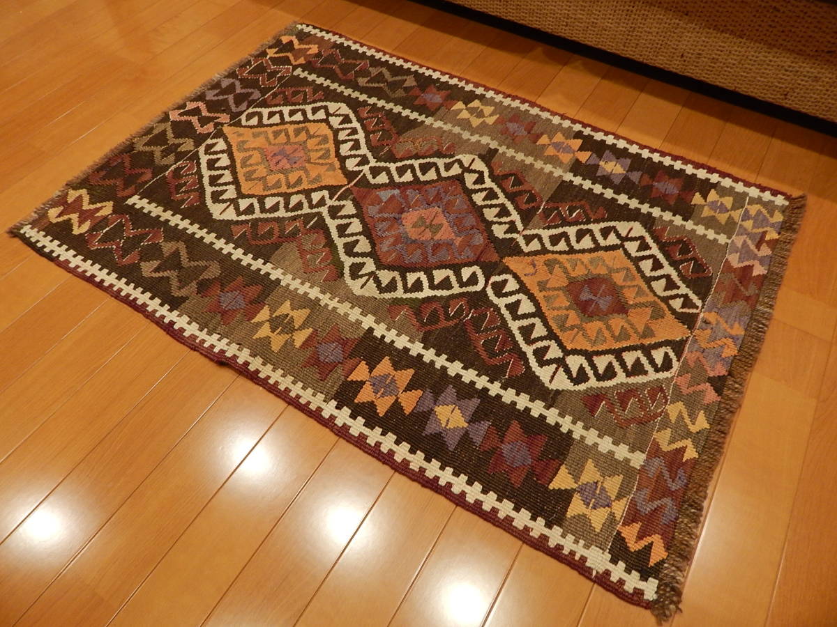 オールドキリム 98X67cm トルコ/カルス地方 手織り 玄関マット 草木染