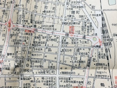 mS45【地図】宮崎市 昭和35年頃（バス路線バス停名 宮崎交通線 下原町