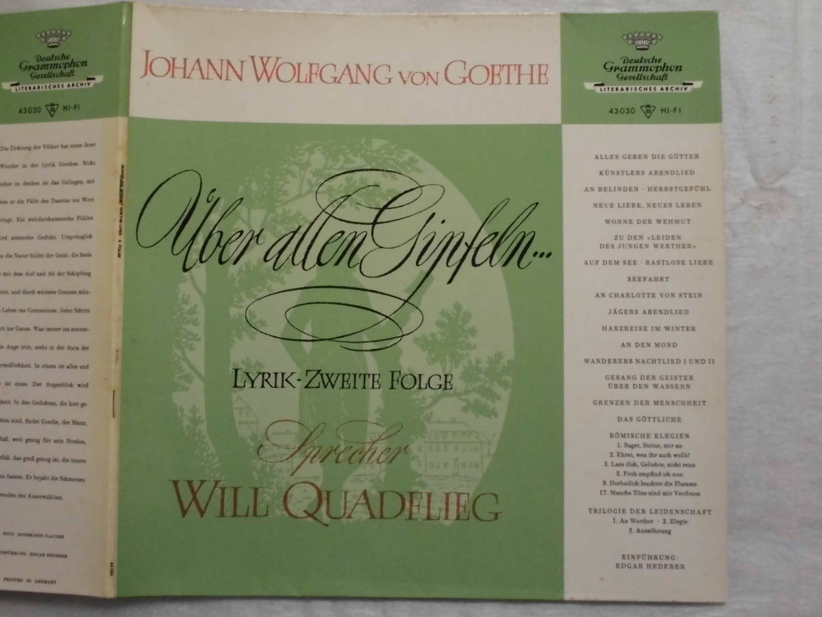 良盤屋 C-3117◆LP◆ Johann Wolfgang von Goethe, Will Quadflieg ヨハンヴォルフガングフォンゲーテ、Will Quadflieg　ドイツ盤　送料480_見開き