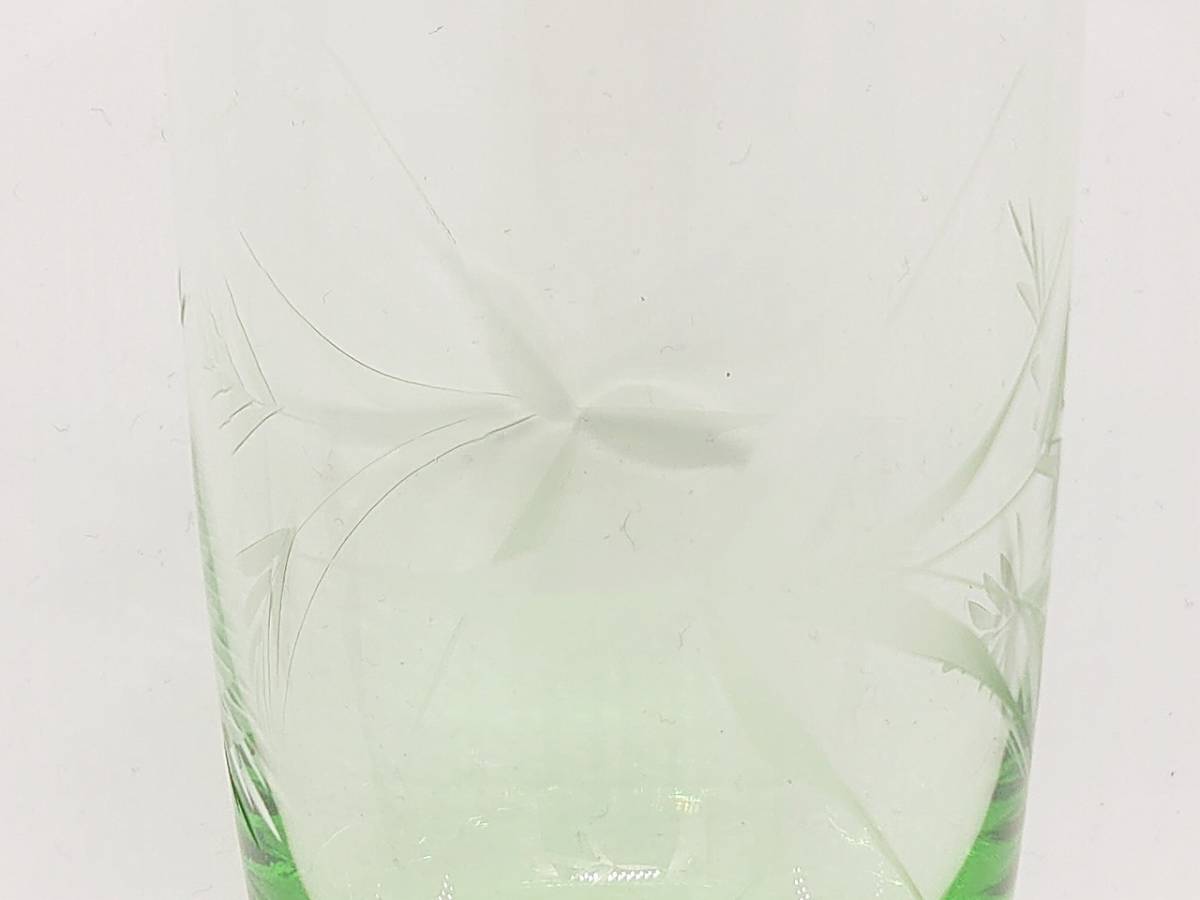 切子 ガラスコップ グリーン 口径約58㎜ 高さ約90㎜ グラス 和風 工芸硝子 【1466】【b】_画像6