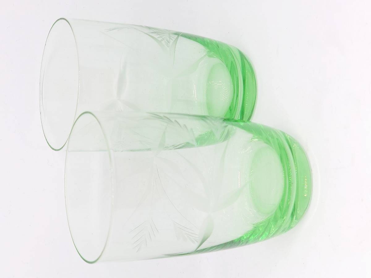 切子 ガラスコップ グリーン 口径約58㎜ 高さ約90㎜ グラス 和風 工芸硝子 【1466】【b】_画像9