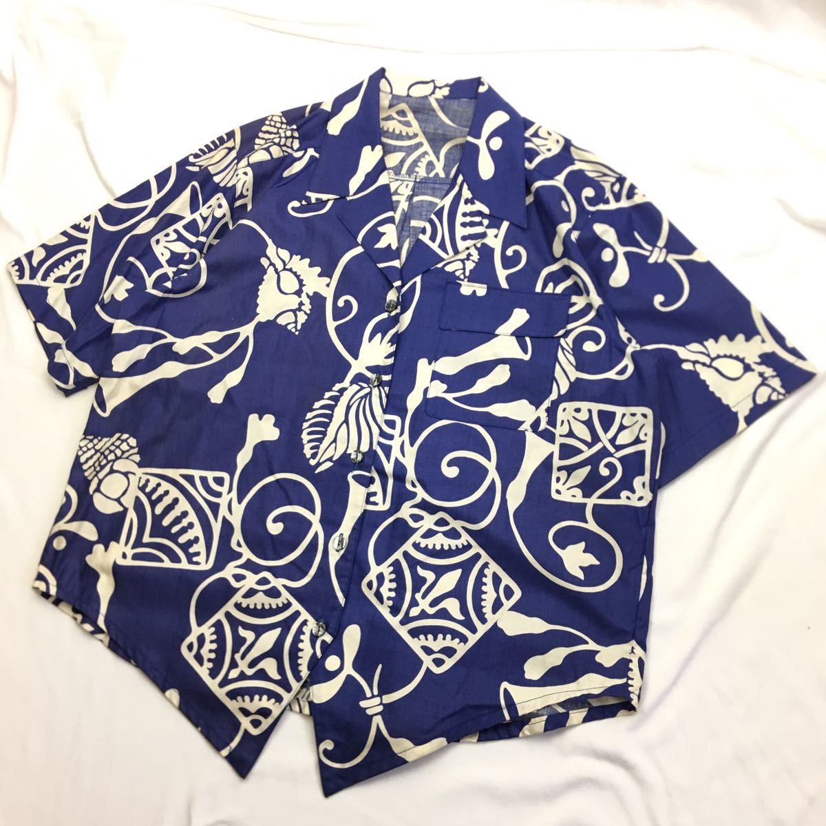  Vintage 80s[ aloha shirt ] made in Japan single color pattern shirt total pattern Hawaiian Hawaii deformation race . collar cotton short sleeves shirt American Casual Heisei era retro 90s Y2K