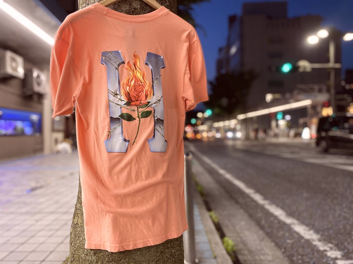 USA正規品 【M】 HUF ハフ EMBER ROSE 半袖 Tシャツ バラ 炎 Desert Flower サーモンピンク ストリート スケートボード_画像1