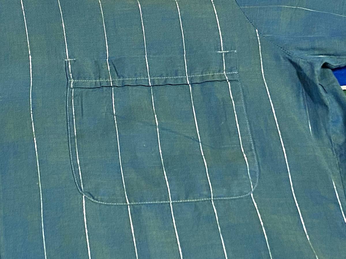 ★珍しい織り込みストライプの1枚★Made in USA製アメリカ製Sedgefieldセッジフィールドビンテージコットンシャツ60s60年代襟芯入S緑玉虫色_画像7