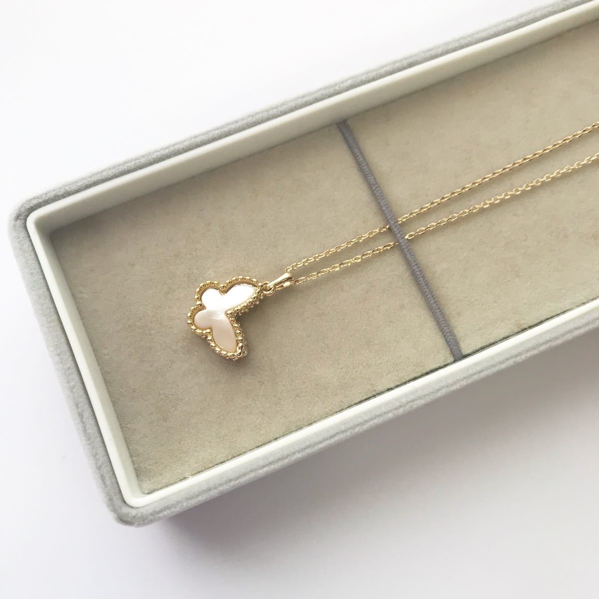 上品なスタイル STAR JEWELRY K18YGダイヤモンド 白蝶貝 バタフライネックレス - ネックレス