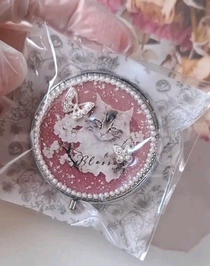 ピルケース 薬入れ 小物ケース アクセサリーケース ピアス入れ イラスト《 猫 蝶々 》《1点限り》《送料込み》No.148