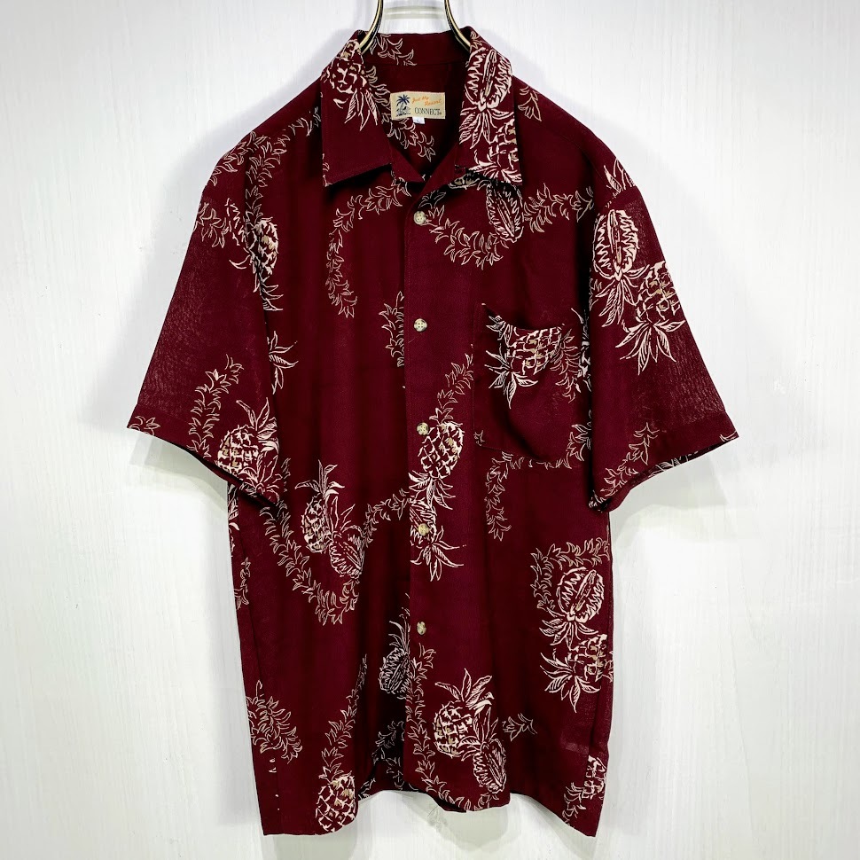 Yahoo!オークション - 古着 アロハシャツ Lサイズ ワインレッド 総柄