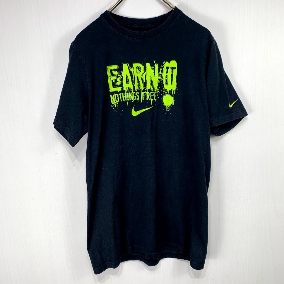 NIKE Tシャツ XLサイズ 160-170 ブラック 黒 ロゴ 半袖 カットソー ナイキ スウォッシュ メンズ 古着 キッズ 子供_画像1