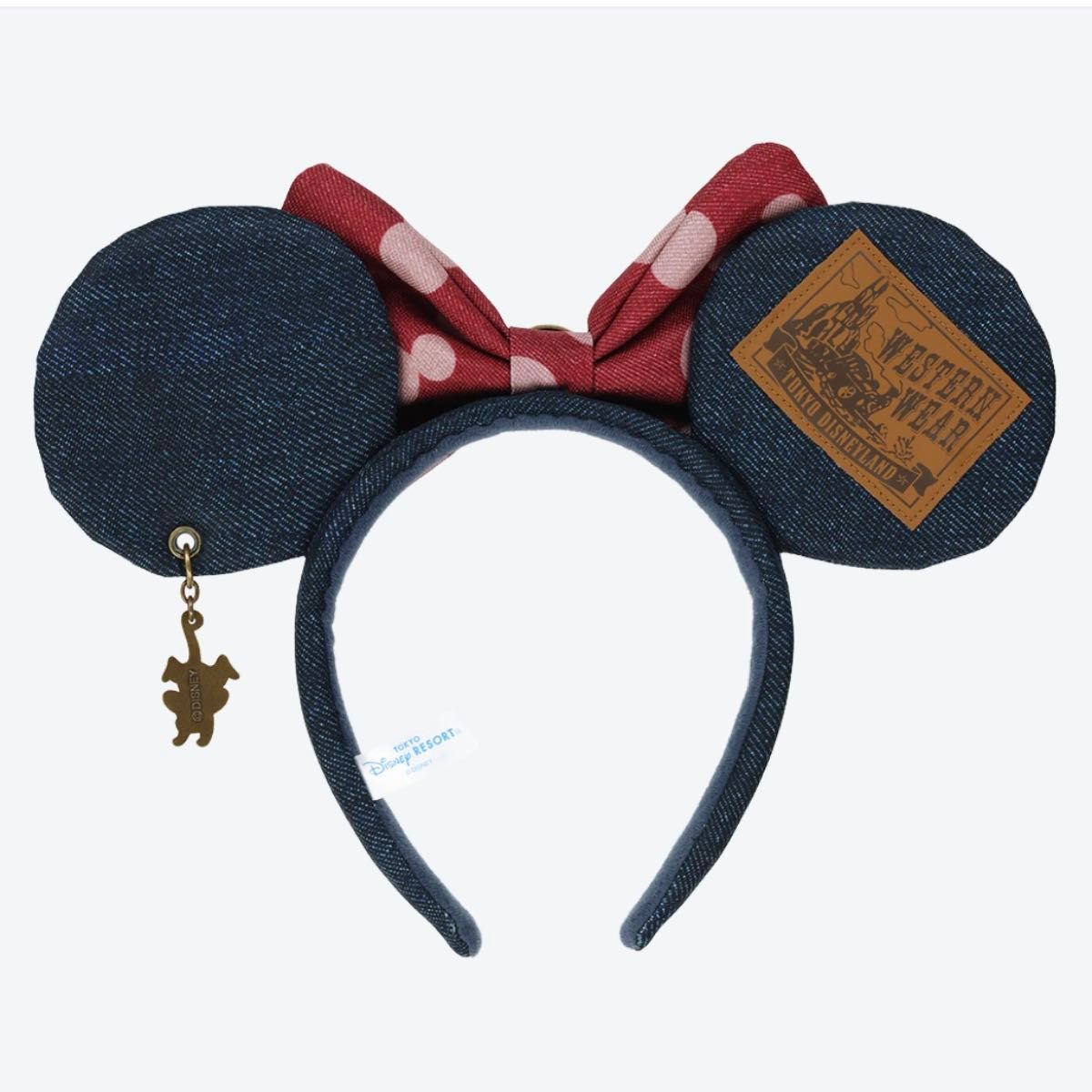 ディズニー ウエスタン デニム ミニー カチューシャ 美品 カチューシャ ウエスタンランド ミニー 新品タグ付き ビッグ