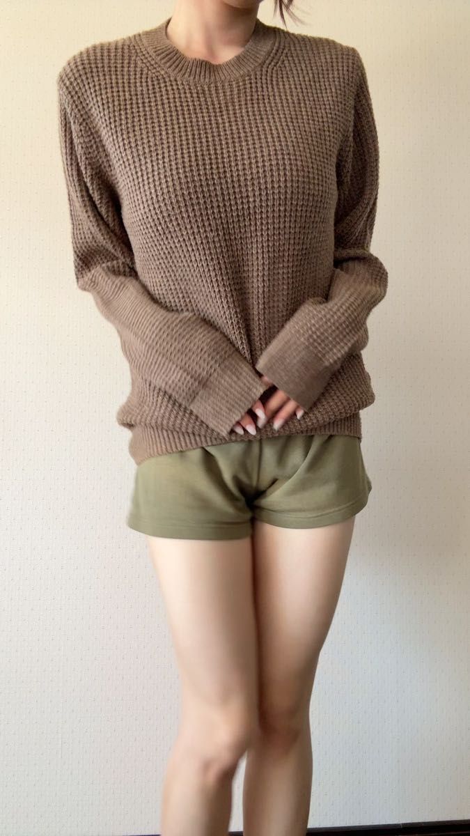 UNIQLO ワッフルクルーネックセーター ブラウン Lサイズ