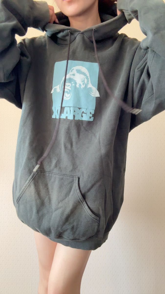 XLARGE パーカー ゴリラ プリント グレー 古着 中古